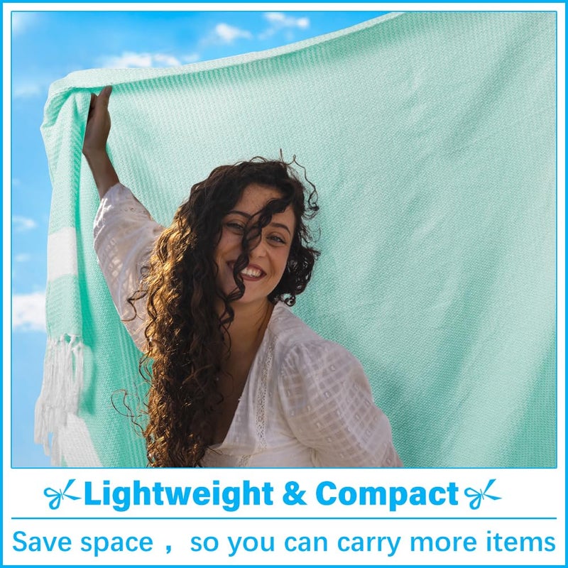 Vikumond Oversized Turkish Beach Towel Blanket XXL Cotton Sandproof Towels Boho Woven Extra Large Big Sand Free Giant Throw Blankets Huge Quilt XL Picnic Camping Necessities Cloud For Adult Gifts Aqua - Image 3